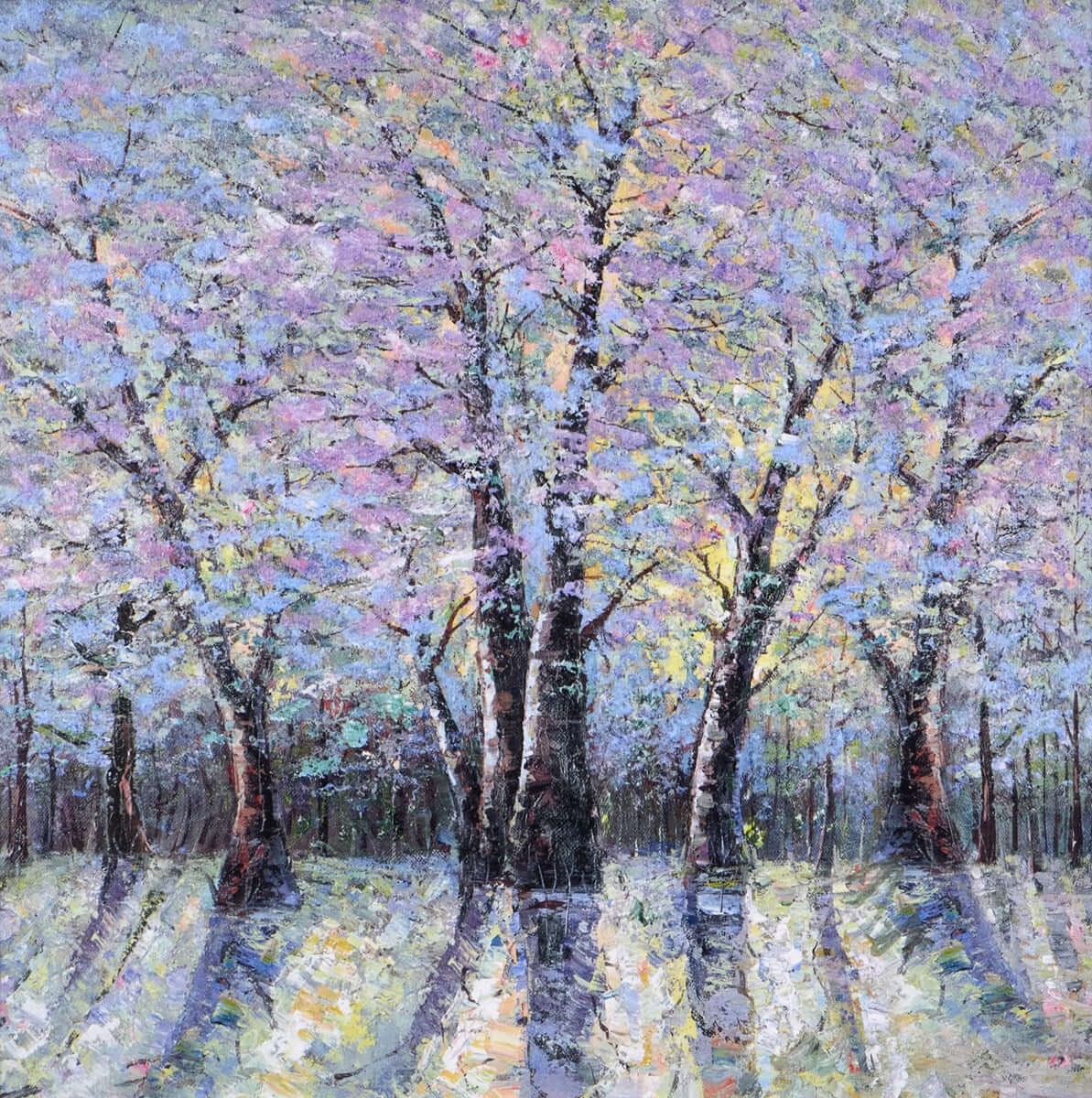 "Awakening Light I by Inam, limited edition canvas on board, contemporary landscape artwork, framed size 26x26 inches"