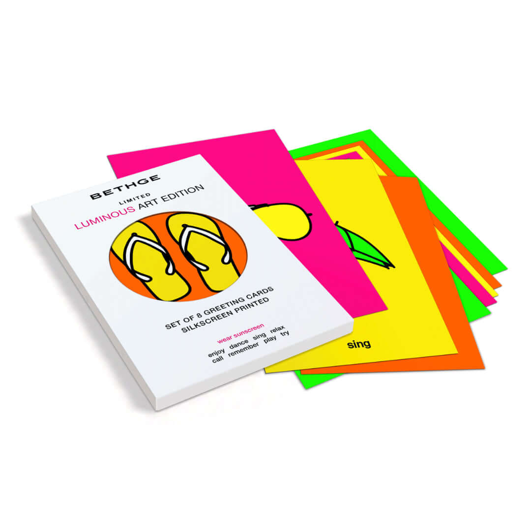 Bethge Luminous Art Edition, Box of 8 Greeting Cards featuring vibrant silkscreen prints, limited edition set.
