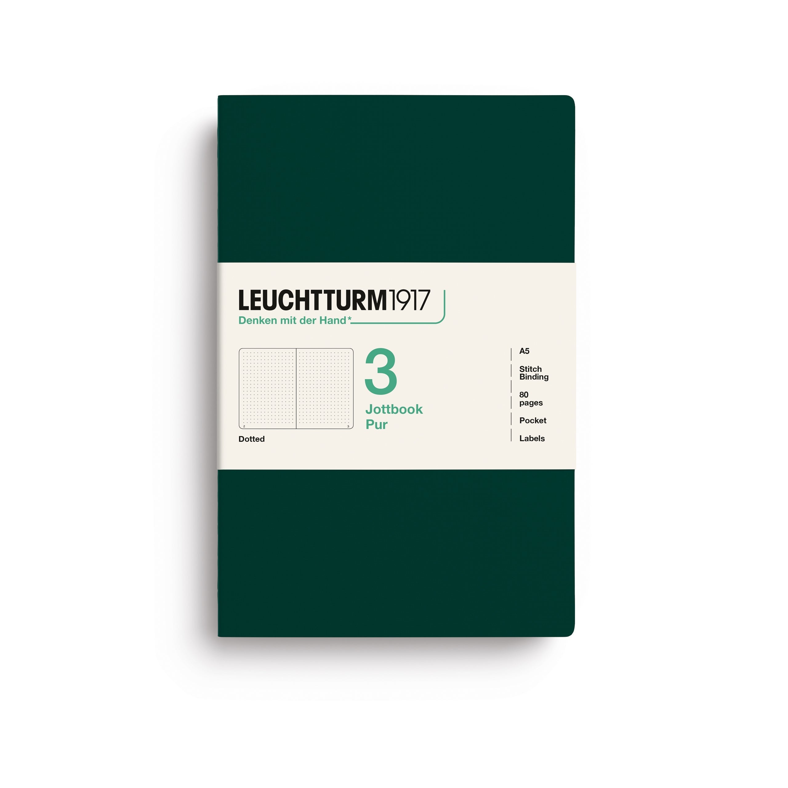 LEUCHTTURM1917 Jottbook Pur A5 Medium set of 3 – Forest Green, dotted (400699)