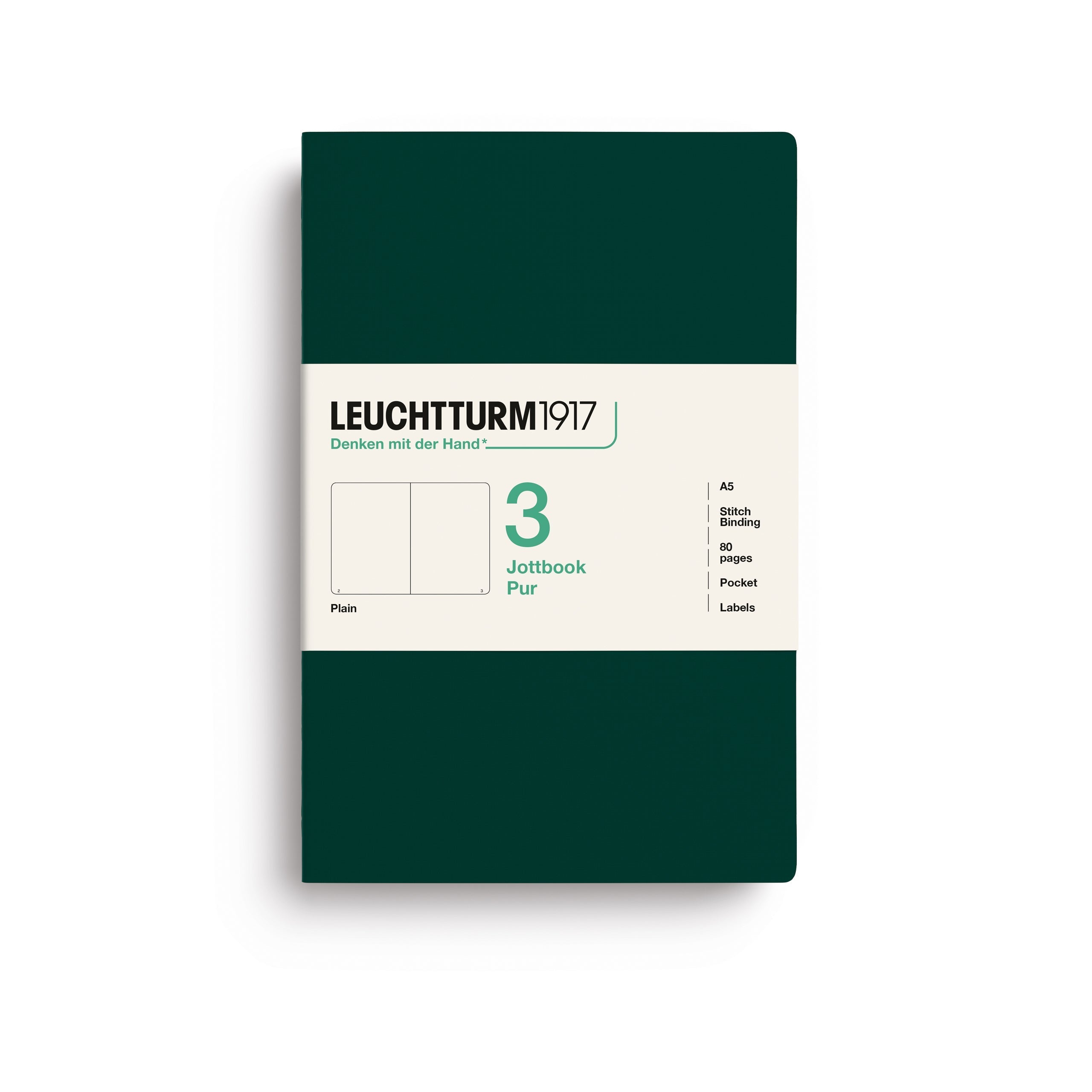 LEUCHTTURM1917 Jottbook Pur A5 Medium set of 3 – Forest Green, plain (400691)
