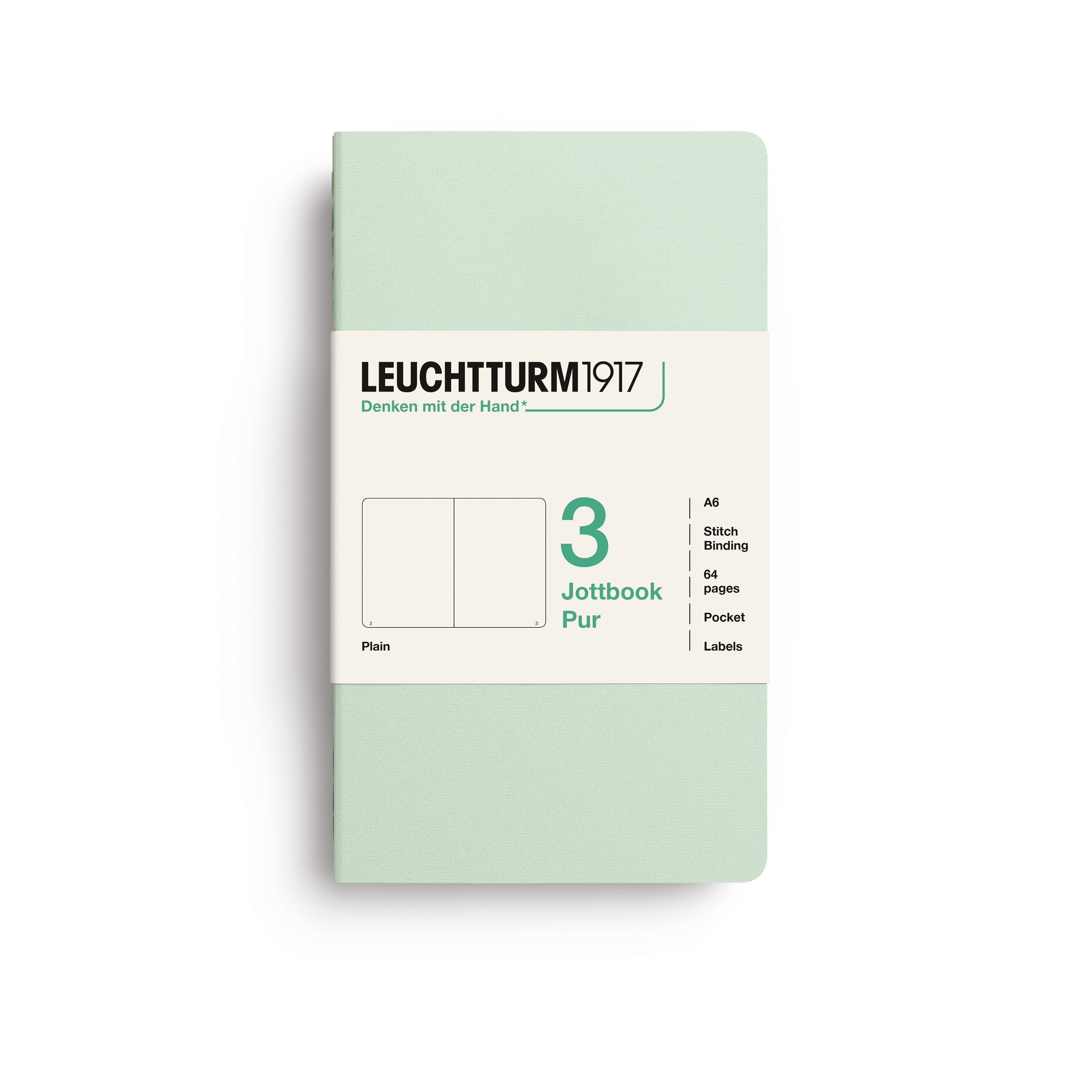 LEUCHTTURM1917 Jottbook Pur A6 Pocket set of 3 – Mint Green, plain (400716)