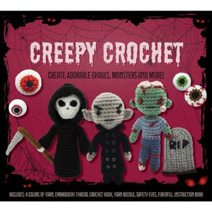 Creepy Crochet Kit – Complete Crochet Kit featuring spooky crochet patterns, yarn, and accessories for crafting ghouls and monsters.