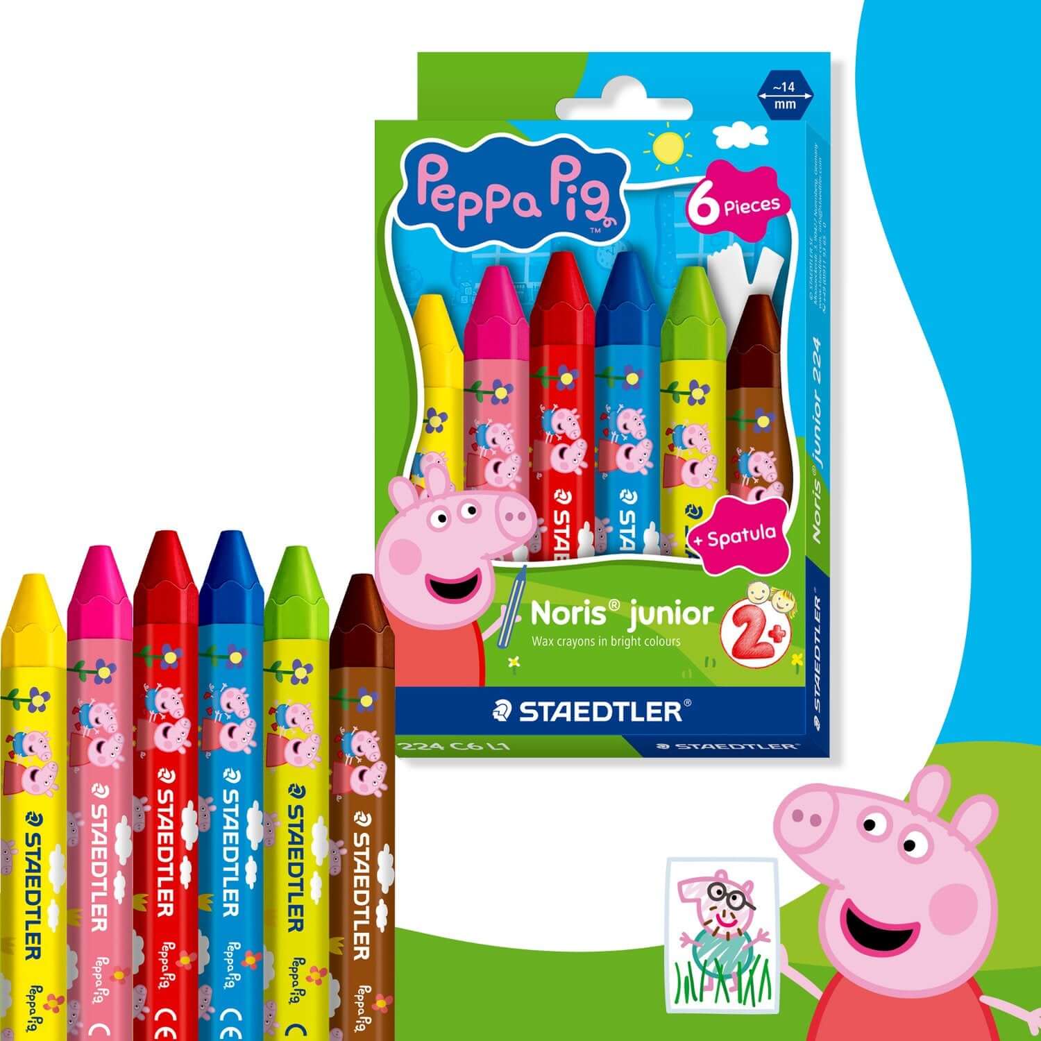 Peppa Pig Wax Crayons by Staedtler Noris junior — chubby triangular crayons for toddler hands