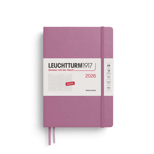Leuchtturm 2026 Daily Planner Dotted edition with pink cover, A5 size, ideal for planning and creative note-taking, January to December.