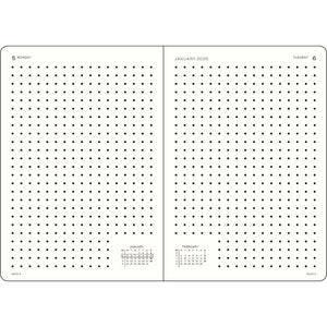 Leuchtturm Daily Planner 2026 open spread showing dotted pages for creative planning and note-taking flexibility.
