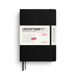 Leuchtturm1917 Daily Planner 2027 - A5 Medium Hardcover, Dotted - Black
