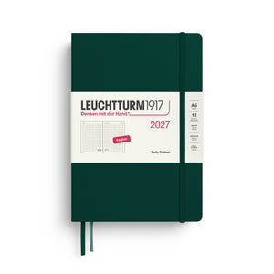 Leuchtturm1917 Daily Planner 2027 - A5 Medium Hardcover, Dotted - Forest Green