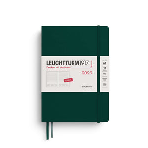 Leuchtturm 2026 Daily Planner Medium A5 Hardcover with full-page daily layout in green cover