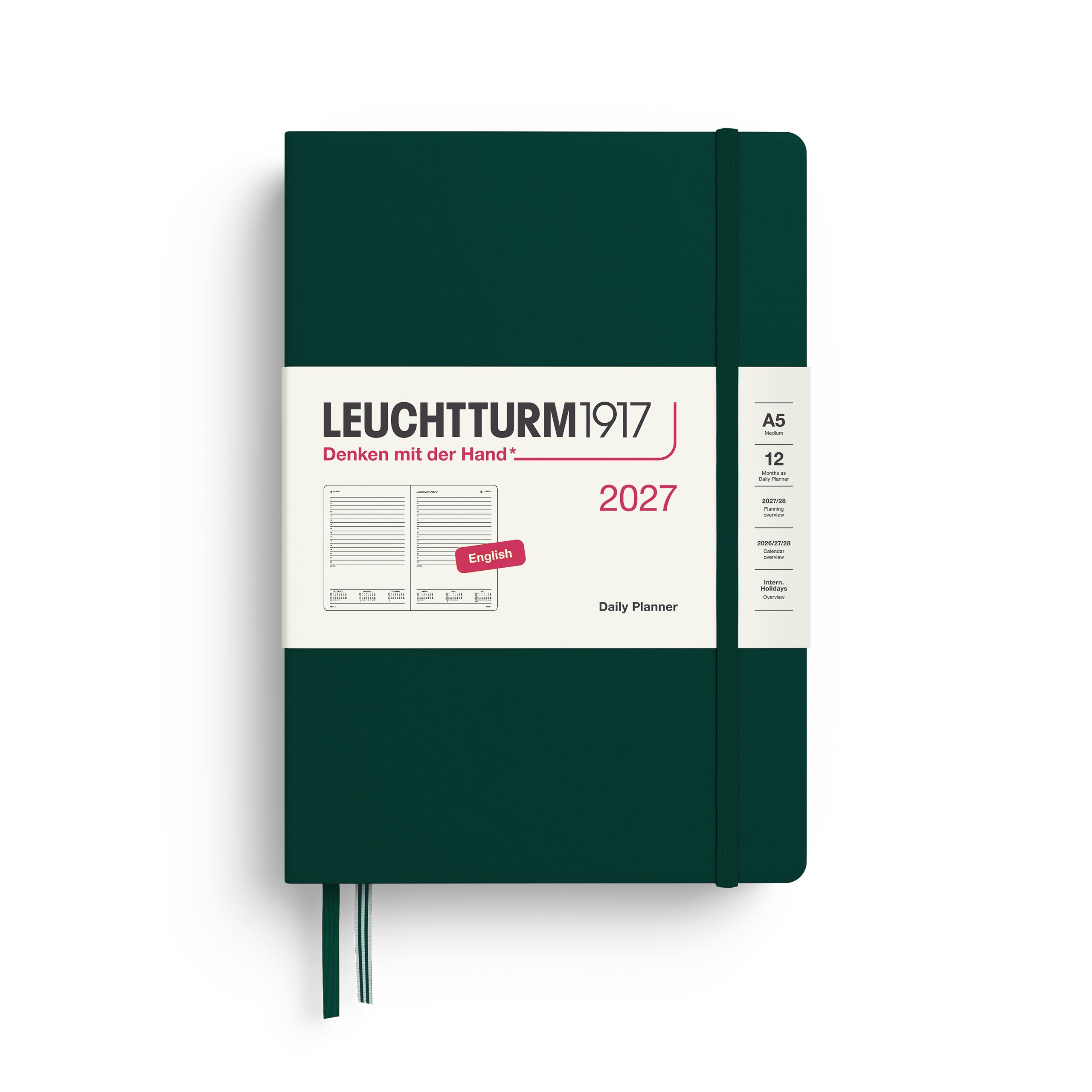 Leuchtturm1917 Daily Planner 2027 - A5 Medium Hardcover - Forest Green