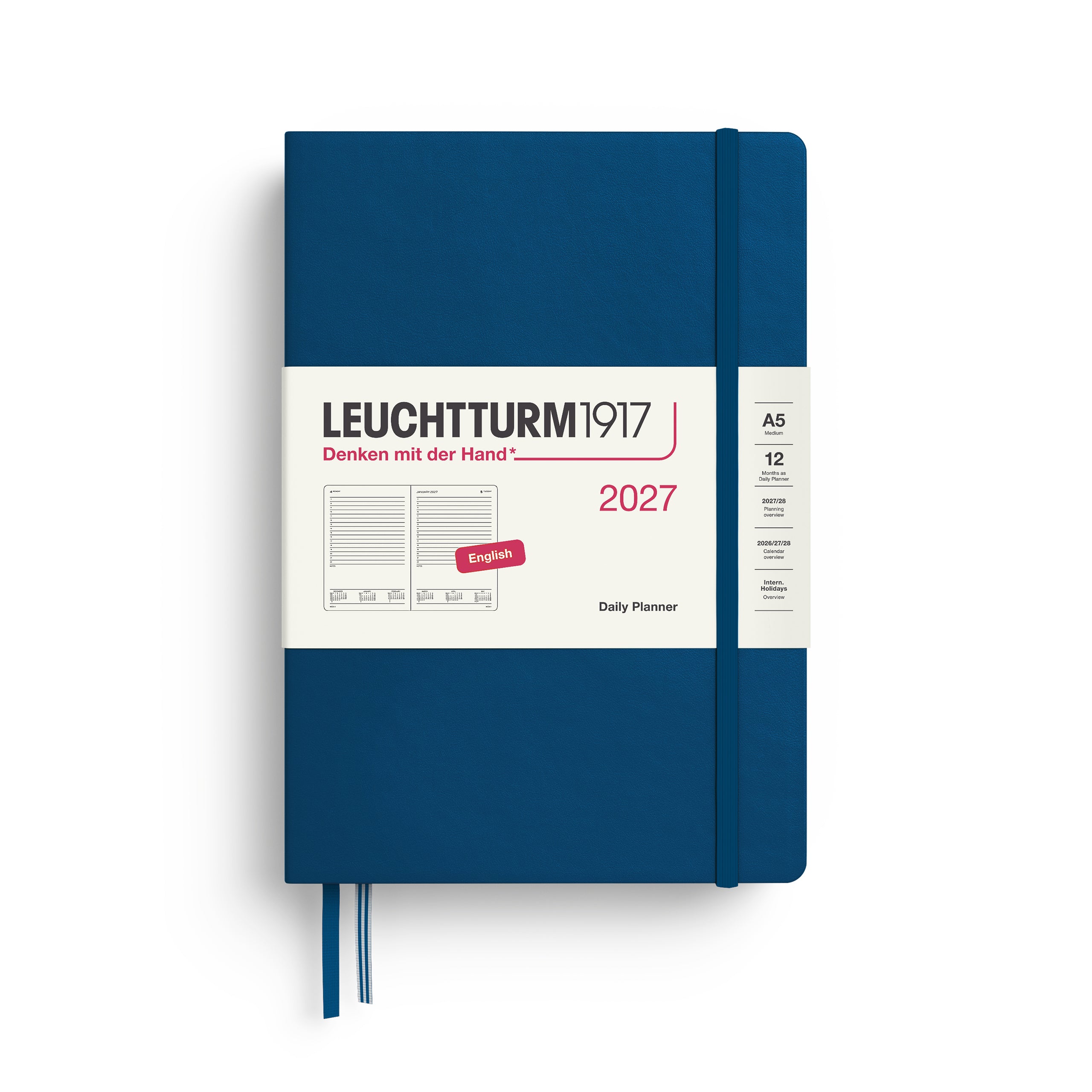 Leuchtturm1917 Daily Planner 2027 - A5 Medium Hardcover - Indigo