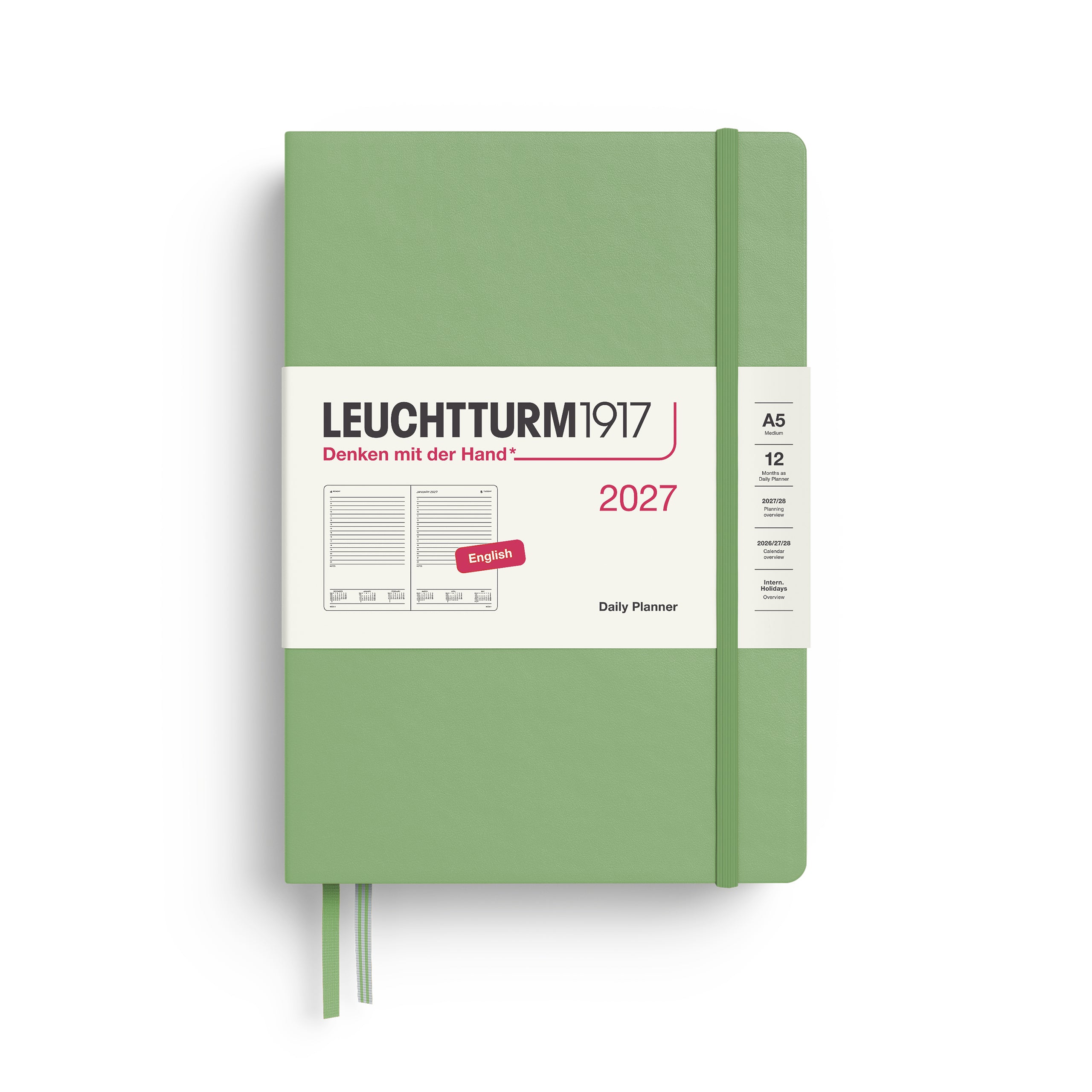 Leuchtturm1917 Daily Planner 2027 - A5 Medium Hardcover - Sage