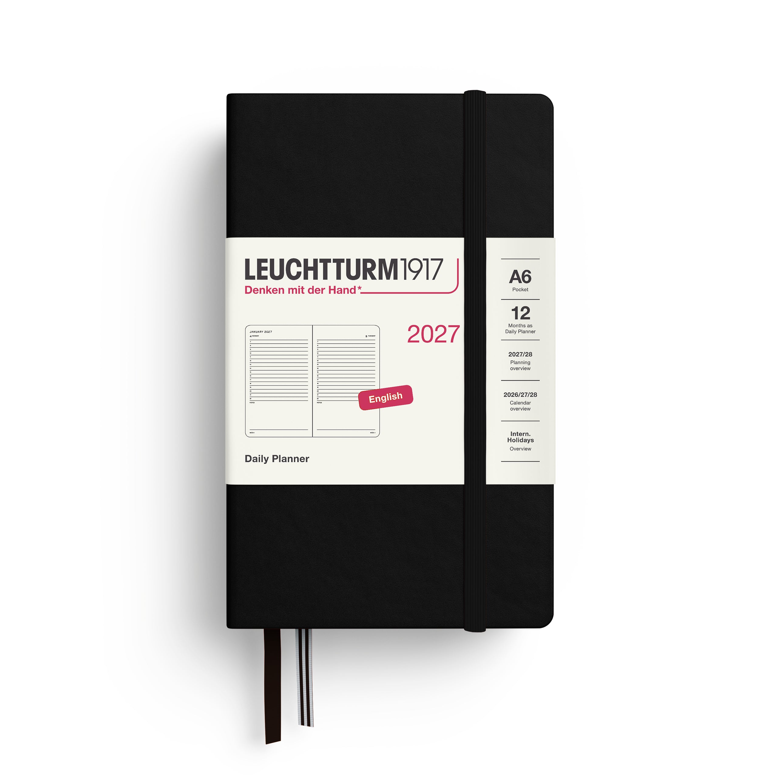 Leuchtturm1917 Daily Planner 2027 - A6 Pocket Hardcover - Black