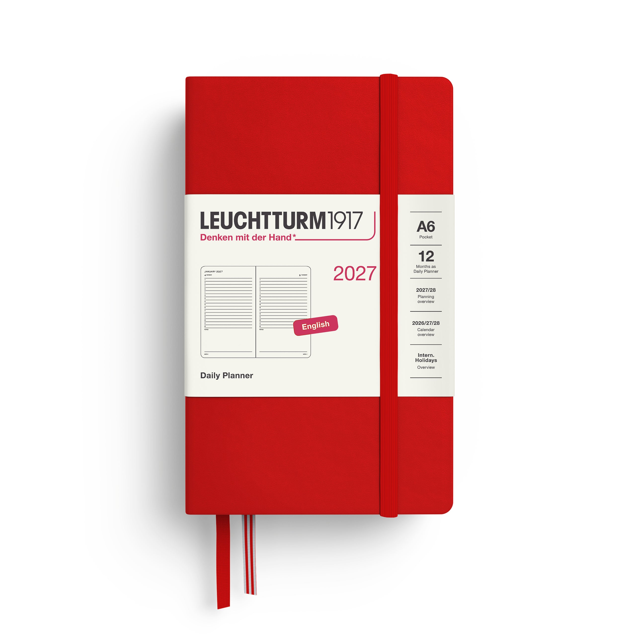 Leuchtturm1917 Daily Planner 2027 - A6 Pocket Hardcover - Cherry
