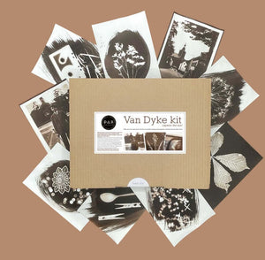 DIY Van Dyke Kit – Paper by PAR with sepia-toned prints and kit contents, showcasing an alternative photography experience.