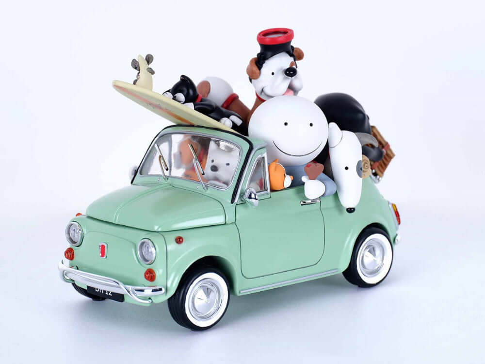 Doug Hyde Beach Buddies – Limited Edition Resin Sculpture featuring joyful characters in a green vintage car.