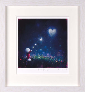 Doug Hyde Pure Magic – Limited Edition Giclée Print with Glitter, Framed featuring a whimsical scene of hearts in the night sky.