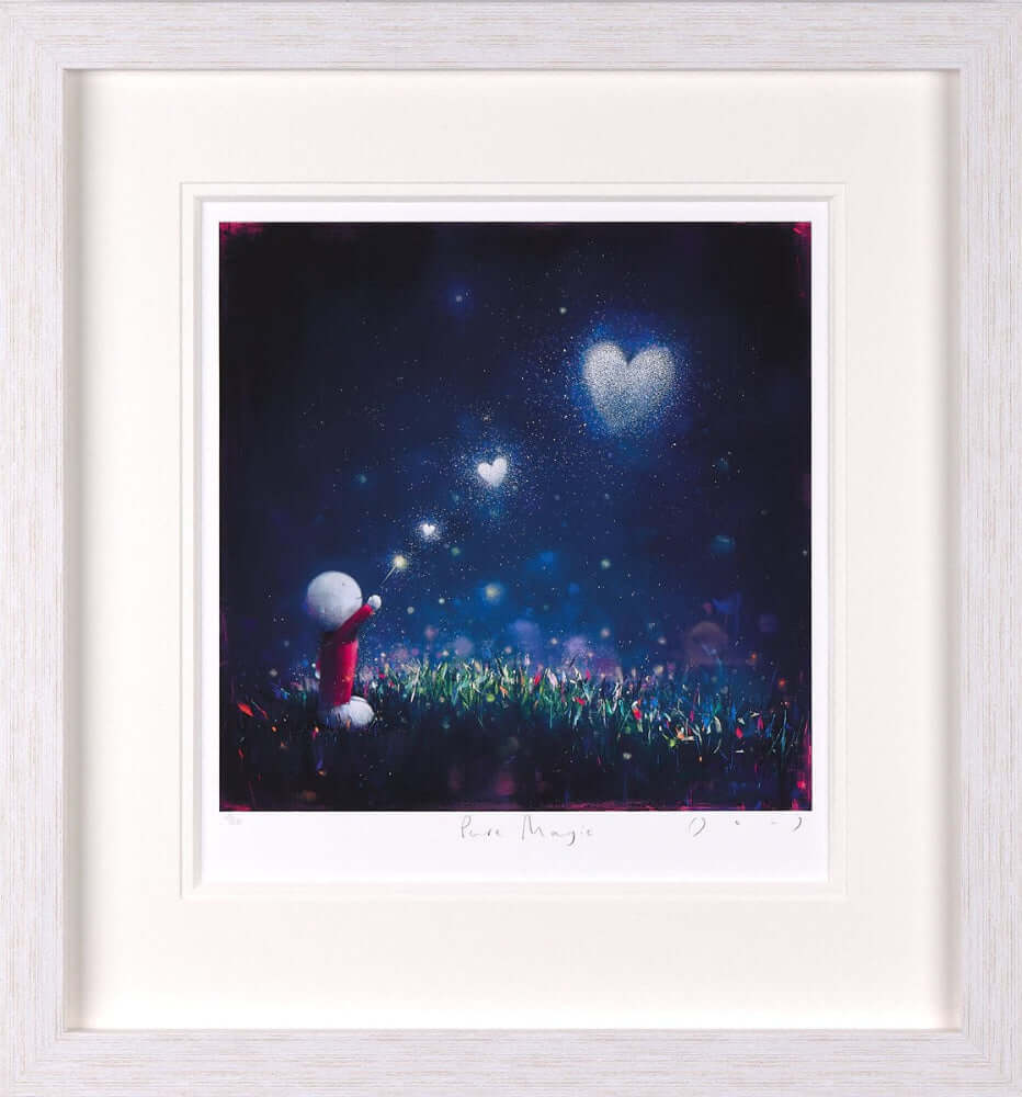 Doug Hyde Pure Magic – Limited Edition Giclée Print with Glitter, Framed featuring a whimsical scene of hearts in the night sky.