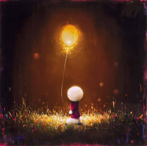Doug Hyde Shine Bright – Limited Edition Giclée Print with Glitter, Framed depicting a figure holding a glowing balloon.