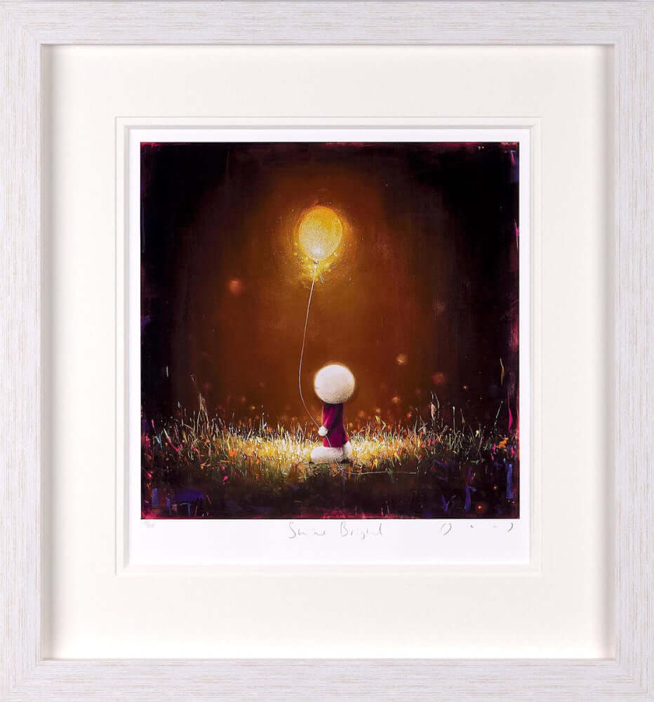 Doug Hyde Shine Bright – Limited Edition Giclée Print with Glitter, Framed showcasing a child holding a glowing balloon.
