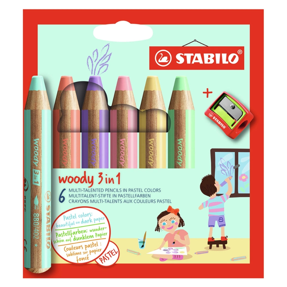STABILO WOODY Card Wallet of 6 Pencils Pastel Colours