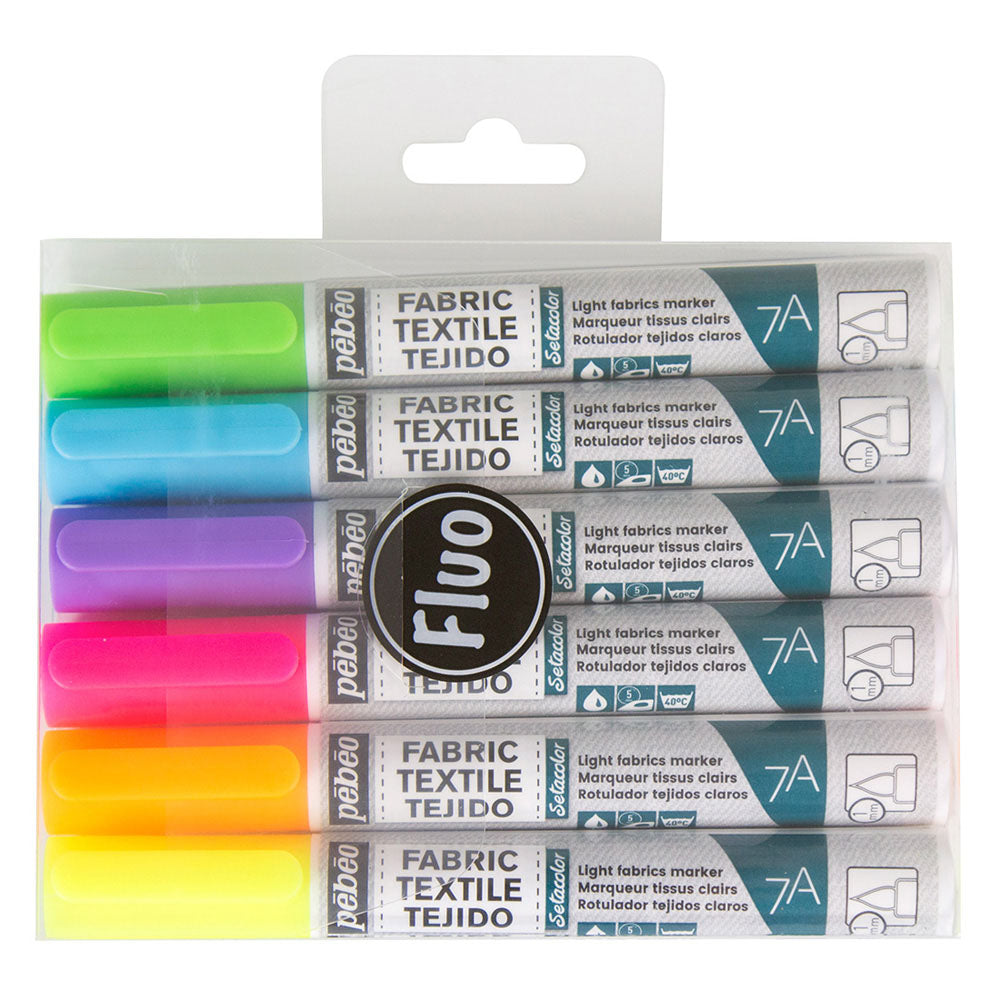 Pebeo 7A Light Fabric Marker 1Mm Pack 6 Fluorescent