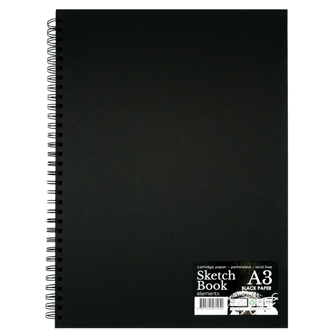 Wire-O Black Sketch Book Portrait 200g — A3