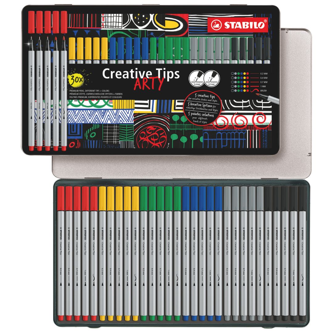 Stabilo Creative Tips Arty - Classic - Tin Of 30 - Assorted Tips And Colours