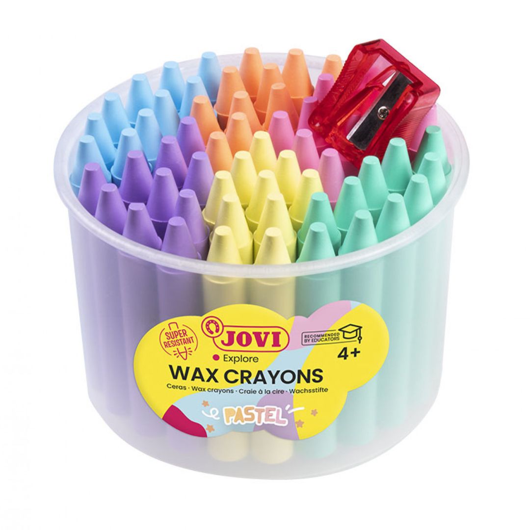Jovi Wax Crayons Jumbo Jar 60 Pastel Colours with Sharpener