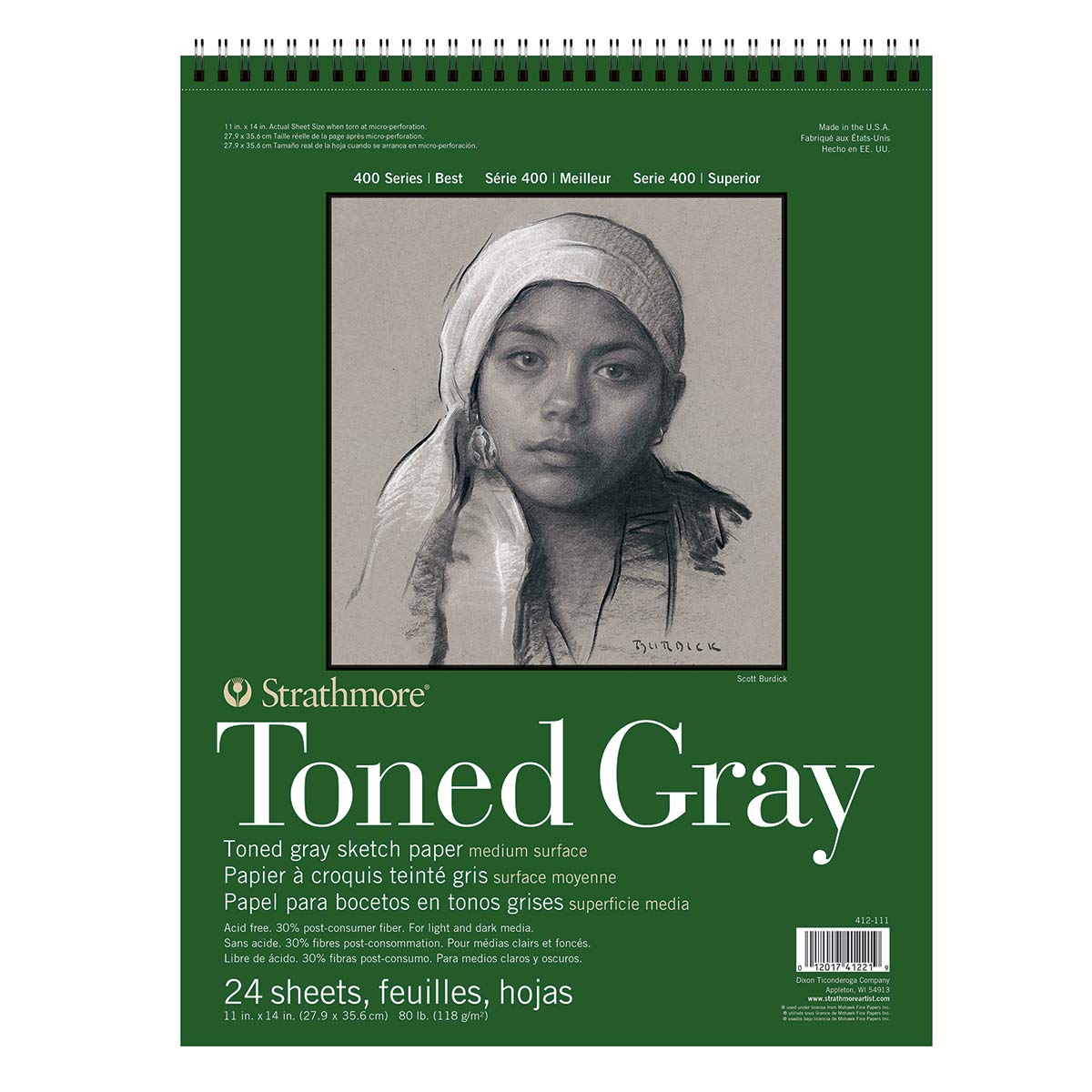 Strathmore 400 Series Toned Gray Sketch Pad – 11" x 14", 24 Sheets, 118gsm