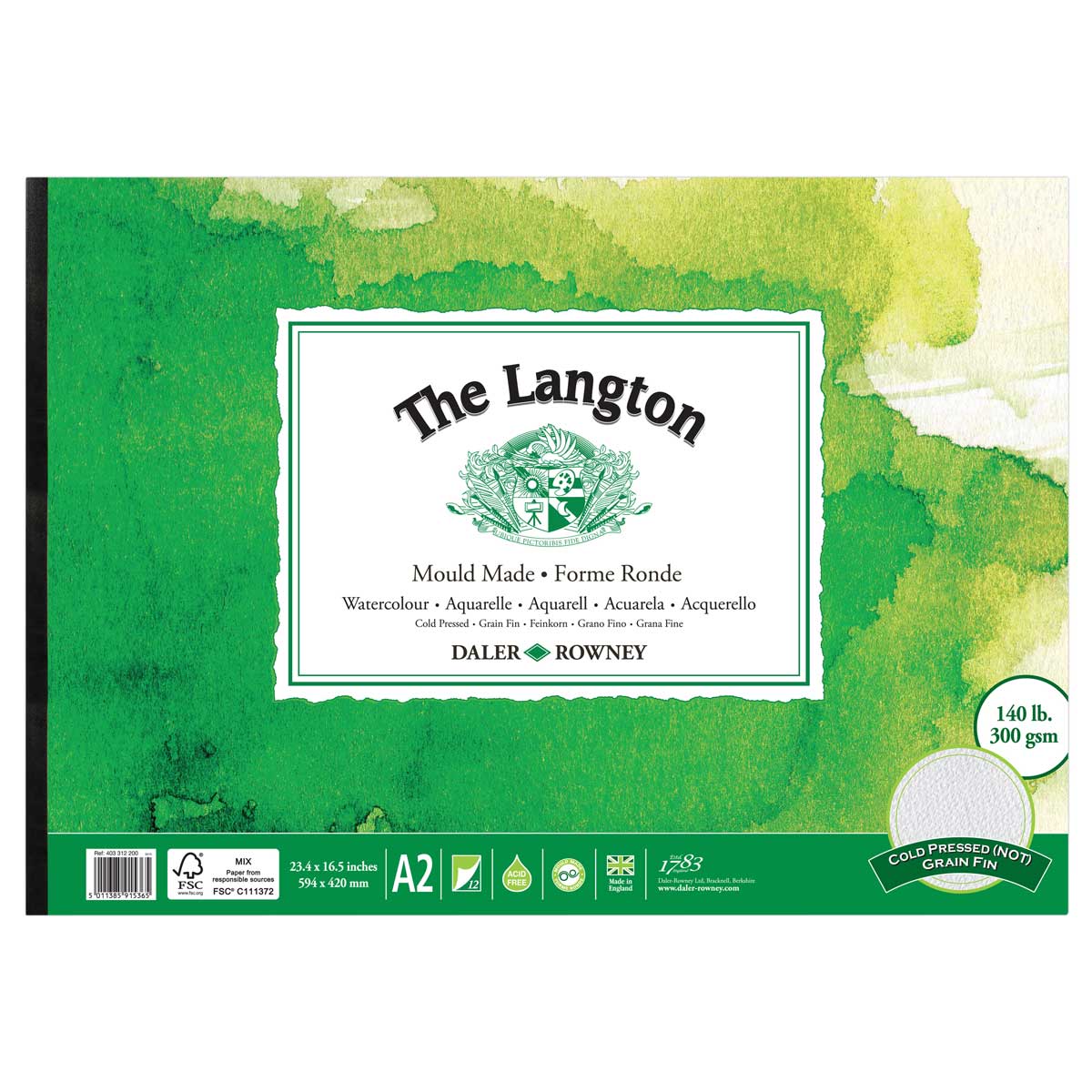 Daler Rowney Langton Watercolour CP Pad A2 300gsm 12 Sheets