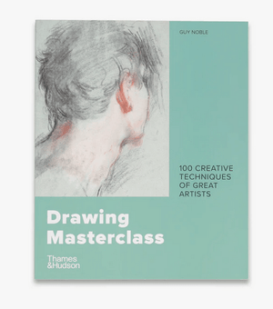 Cover of Drawing Masterclass – 100 Creative Techniques of Great Artists book featuring an artistic sketch of a figure.