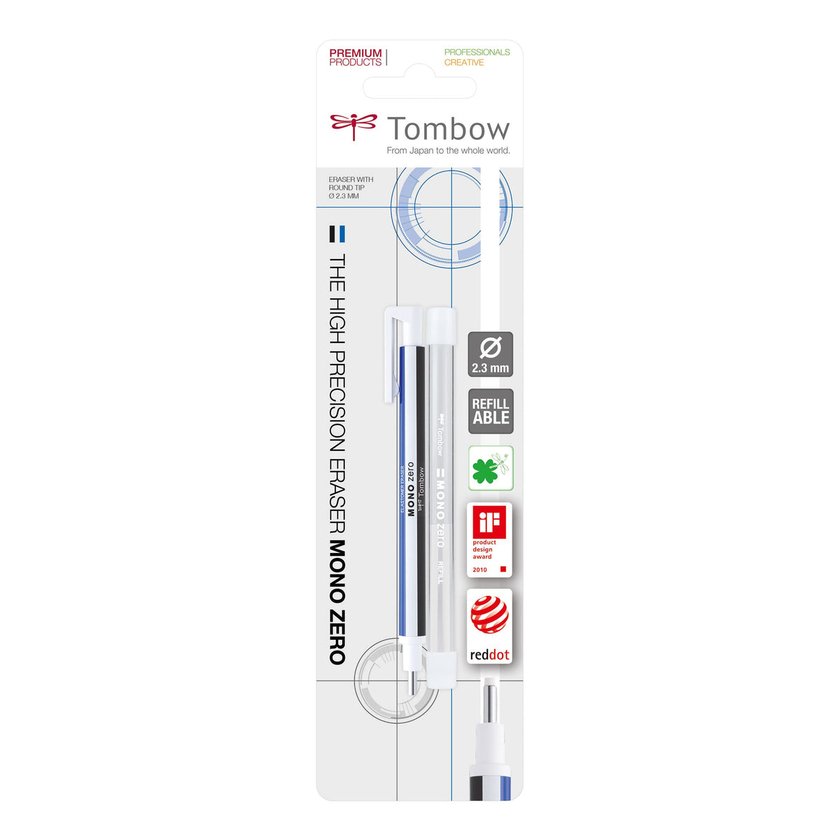 Tombow Mono Zero Classic Round Tip White/Blue/Black With Refill