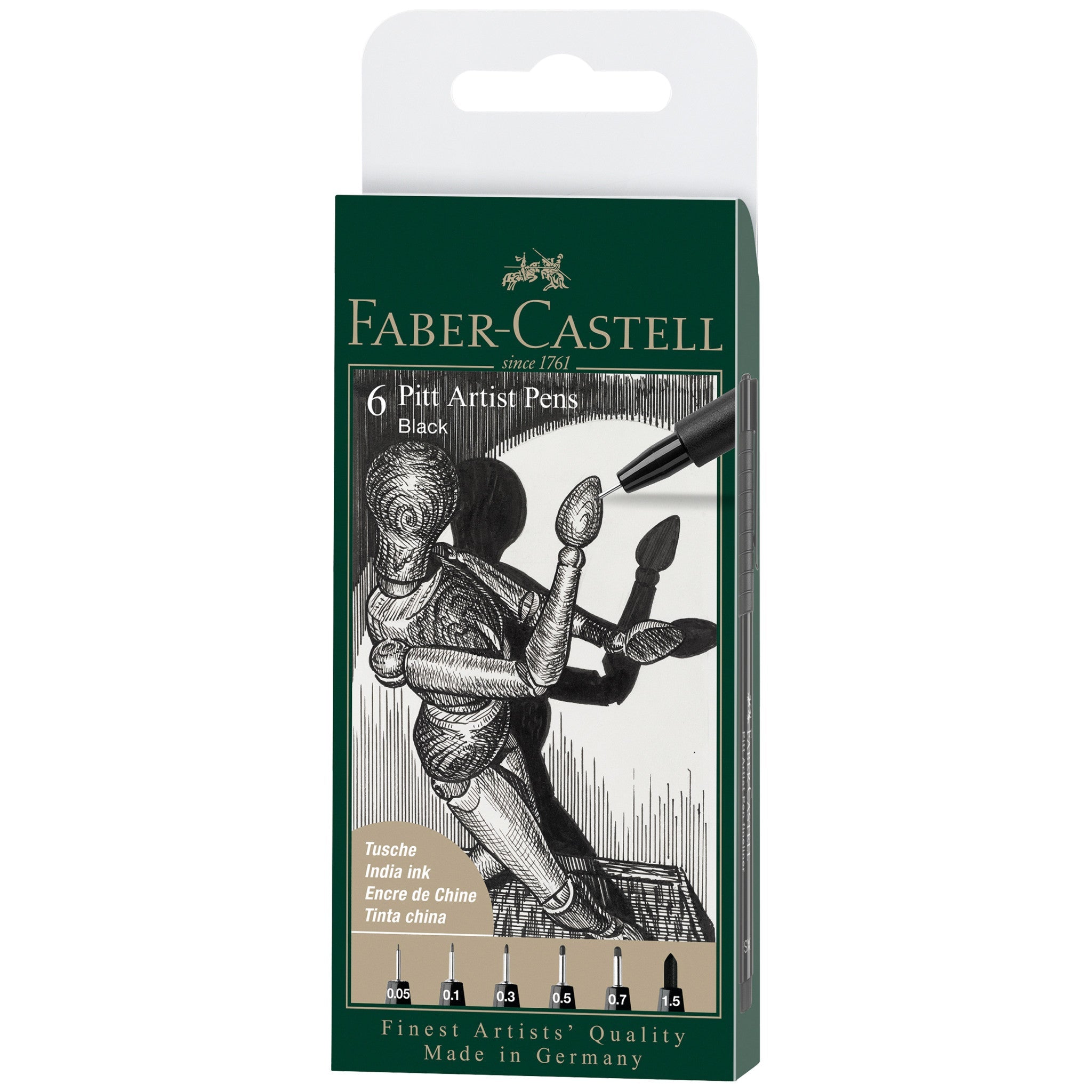 Faber-Castell Pitt Artist Pen Wallet of 6 Black assorted nibs
