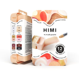 HIMI Twin Cup Gouache Set - 12 Lovely Portrait Colours (Peach Case) open twin-cup palette of warm portrait tones.
