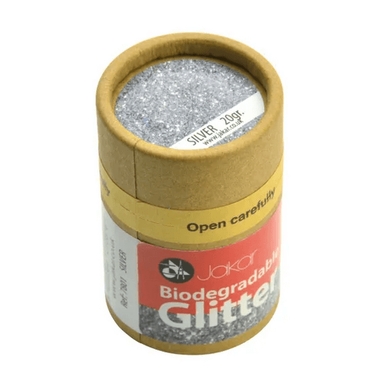 Jakar Biodegradable Fine Glitter 20 g jar in silver from Eco Craft Glitter Range