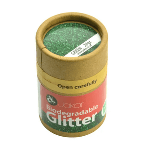 Jakar Biodegradable Fine Glitter 20 g jar in eco-friendly packaging with green sparkling glitter