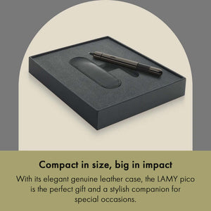 LAMY pico Lx Set – Pocket-Pen Gift Set in Leather Case with ruthenium-finish ballpoint pen and genuine leather case in gift box.