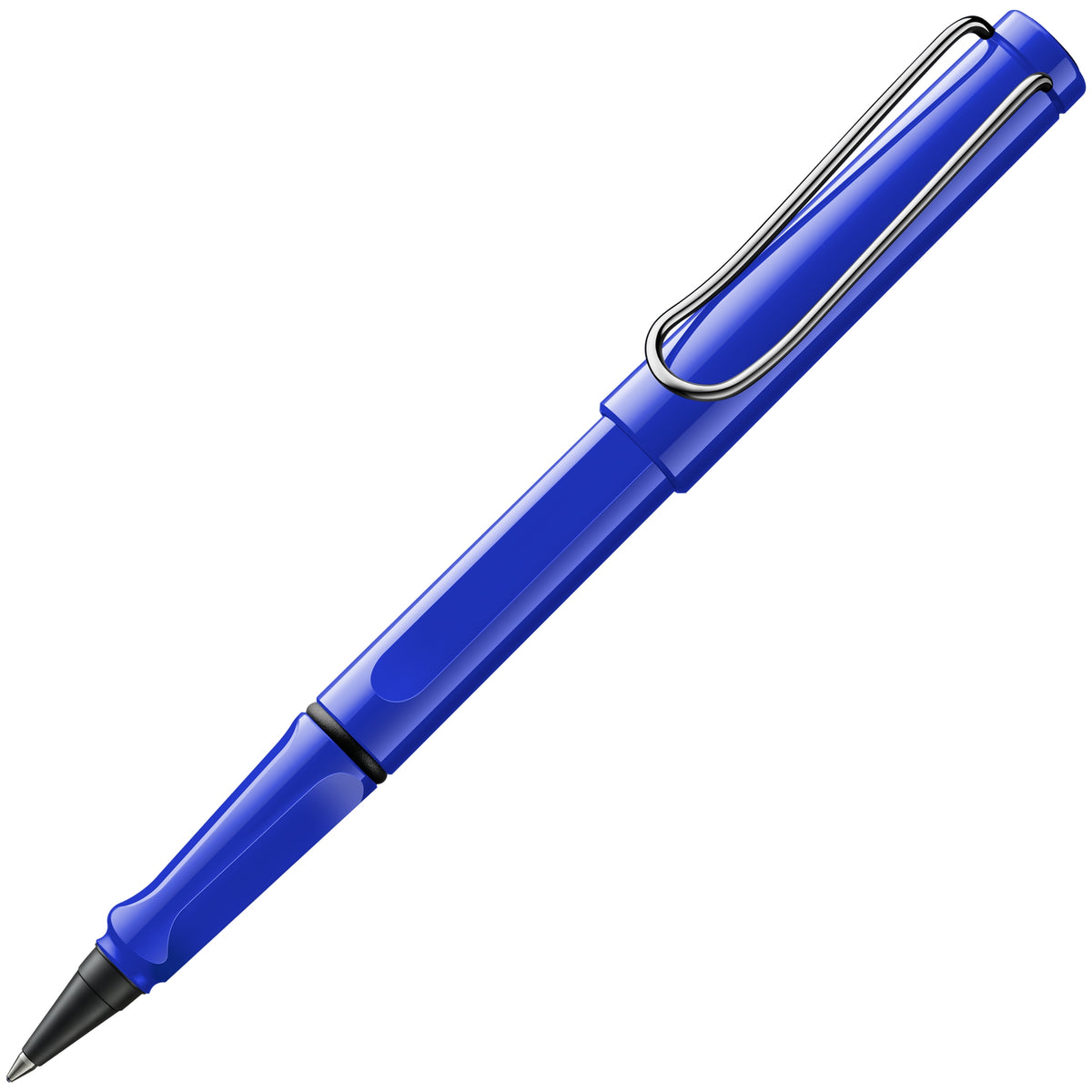 LAMY safari roll-ink rollerball pen in Blue, capped, on white