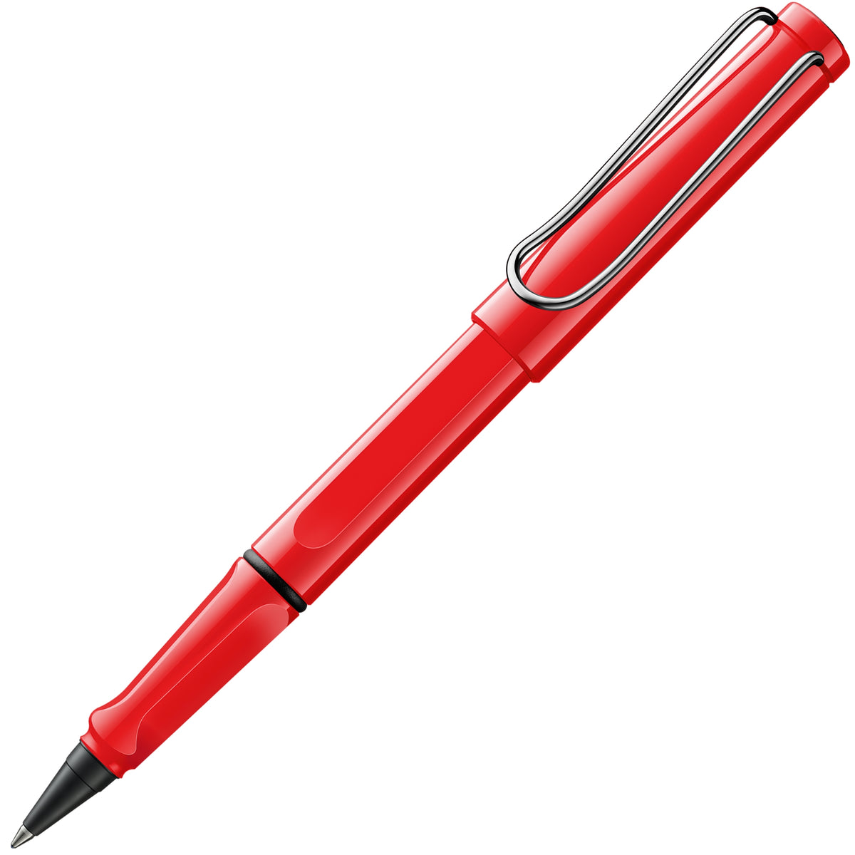 LAMY safari roll-ink rollerball pen in Red, capped, on white
