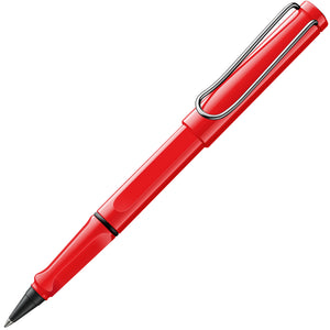 LAMY safari roll-ink rollerball pen in Red, capped, on white
