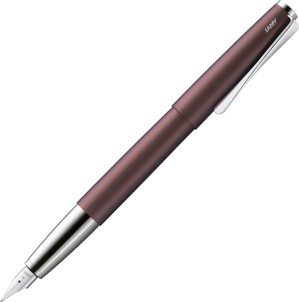 LAMY Studio Orion Matt Fountain Pen – Special Edition 2025 in plum-brown lacquer with chrome accents and iconic propeller clip.