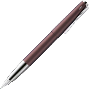 LAMY Studio Orion Matt Fountain Pen – Special Edition 2025 in plum-brown lacquer with chrome accents and iconic propeller clip.