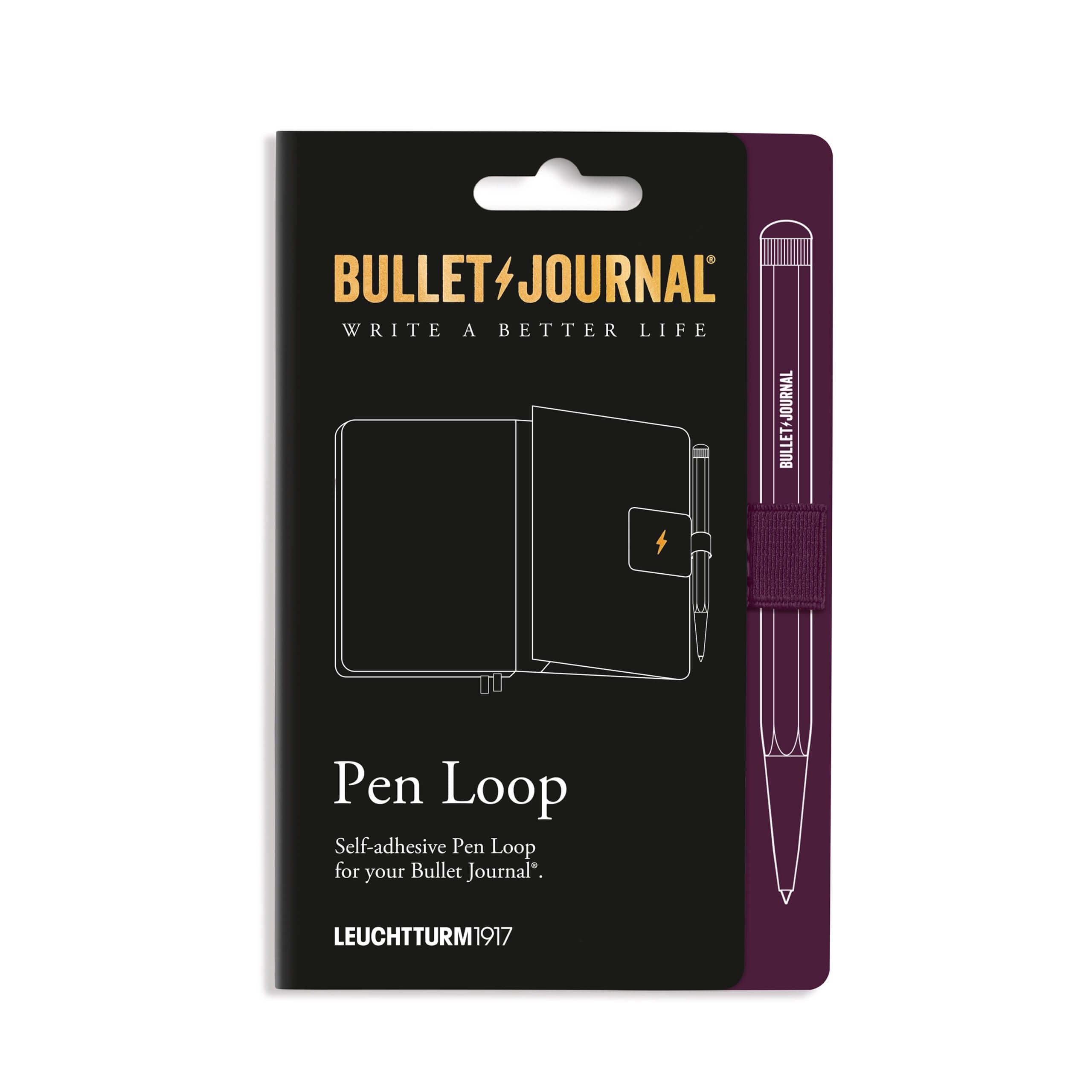 LEUCHTTURM1917 Pen Loop - Bullet Journal Edition, Purple26 packaging with self-adhesive pen loop for Bullet Journal.