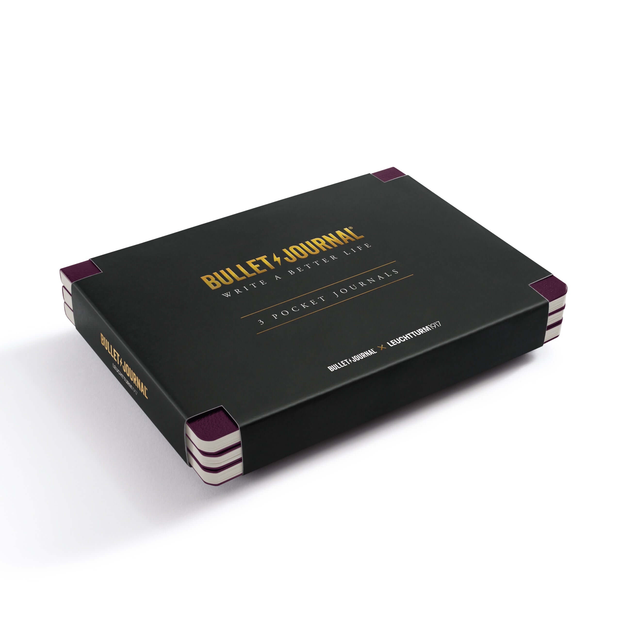 LEUCHTTURM1917 Bullet Journal Pocket - Pack of 3, Dotted, Purple26, three pocket journals in a boxed set.