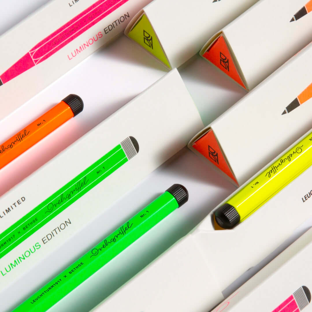 Leuchtturm1917 Drehgriffel Nr. 1 – Luminous Edition Ballpoint Pen in vibrant neon colors with packaging