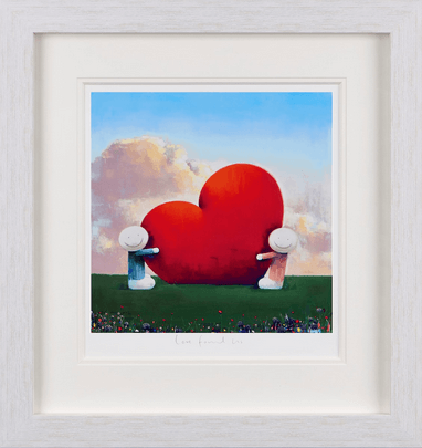 Love Found Us by Doug Hyde - Heartfelt painting with characters holding a heart, symbolizing unexpected love. Limited Edition Art.