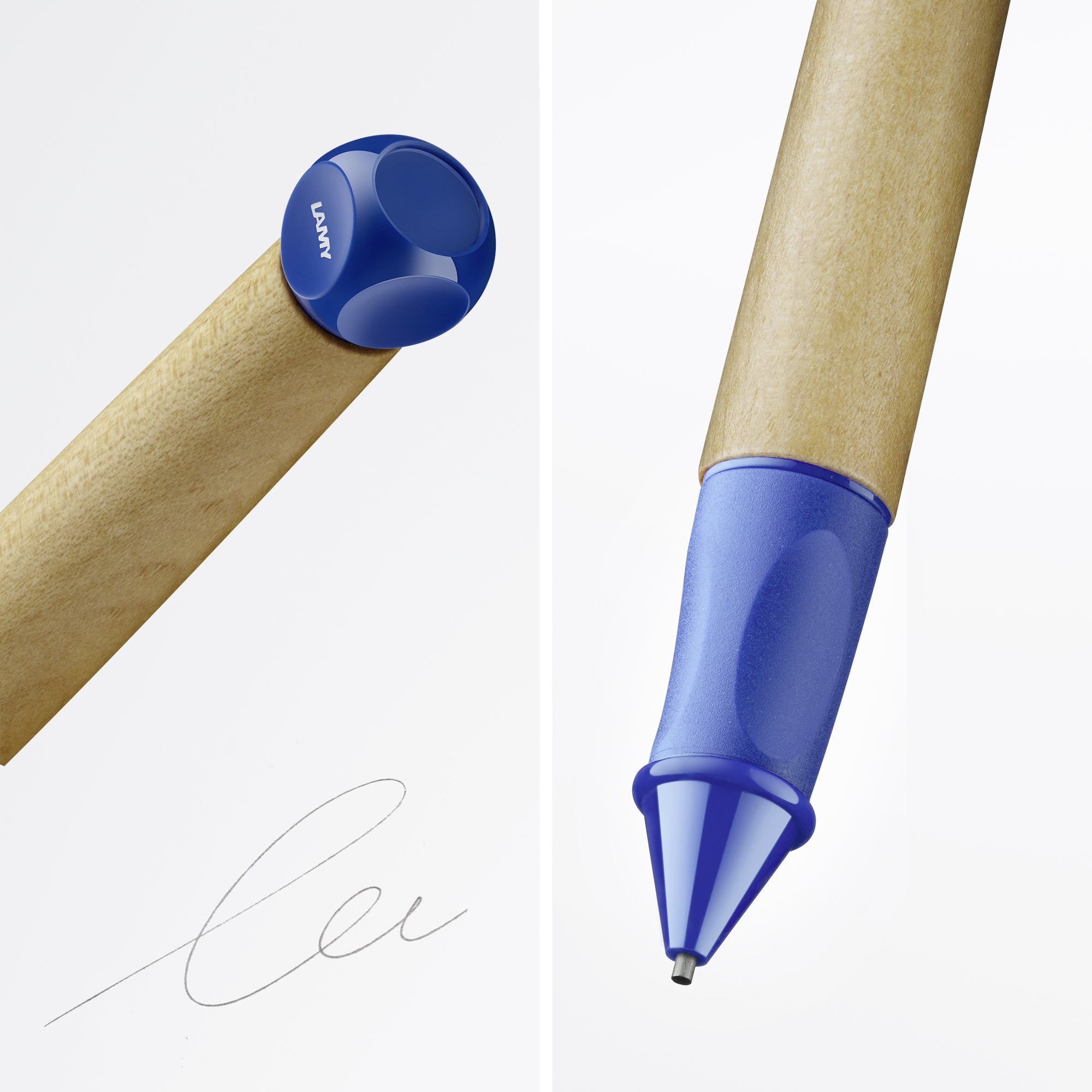 LAMY abc Mechanical Pencil with maple wood grip and blue tip for easier writing for children.