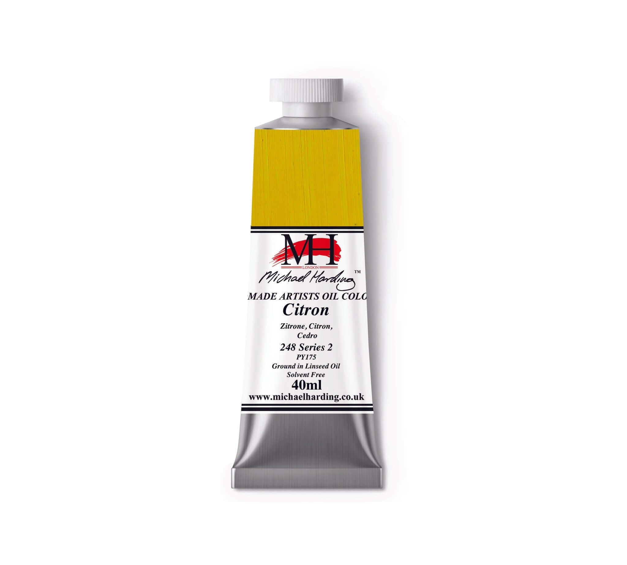 Michael Harding oil paint tube in Citron, 40ml, part of the Cooks Yard Whitechapel Selection.