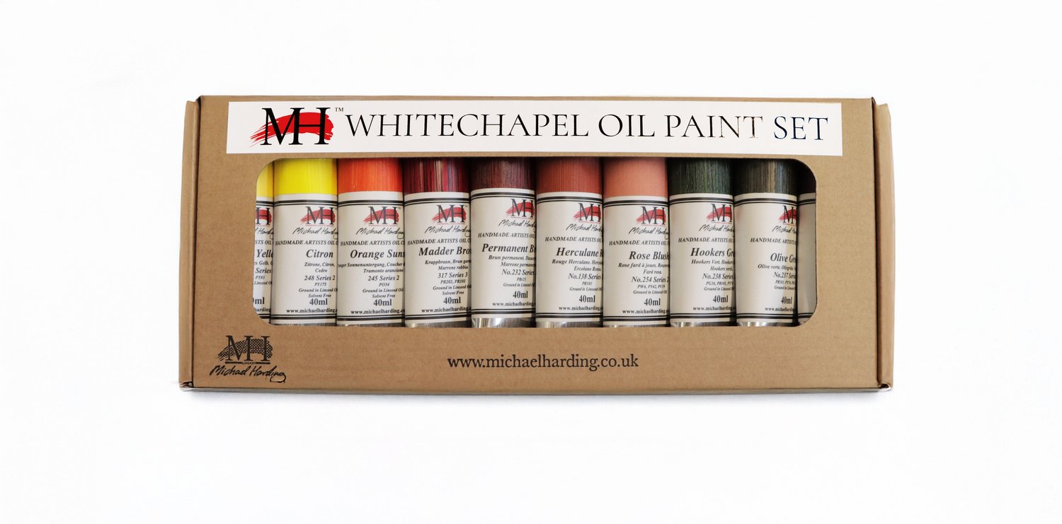 Michael Harding Oil Paint – Cook’s Yard Whitechapel Set (10 x 40ml Tubes) displayed in a special edition boxed set.