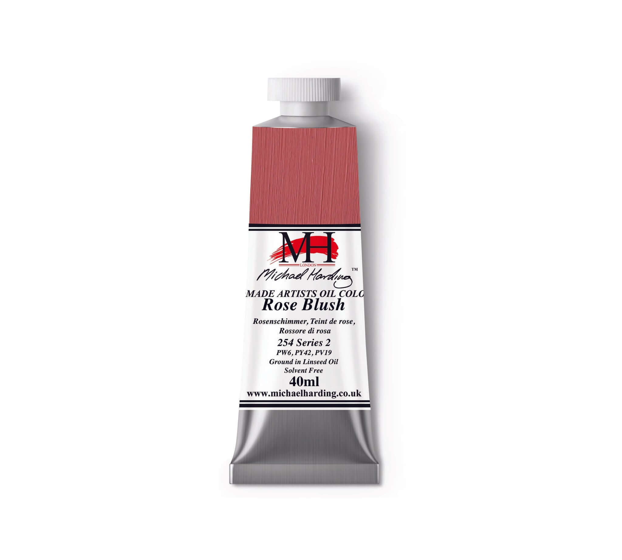 Michael Harding Rose Blush 40ml oil paint tube, part of the Cooks Yard Whitechapel Selection, rich pigment for artists.